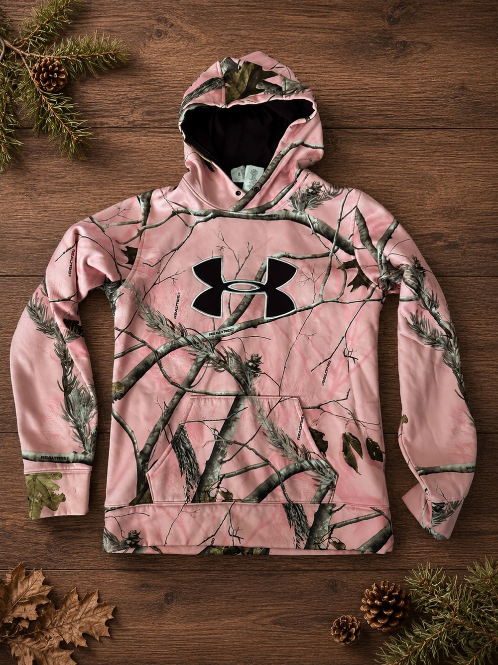Under Armour Pink Camo Hoodie with Black Logo